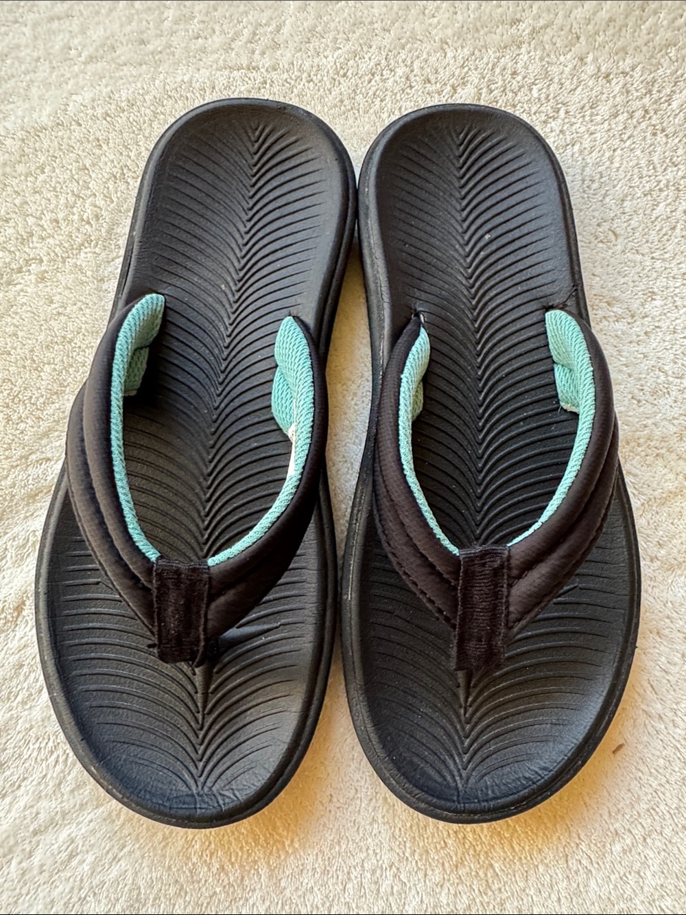 Target Black Flip Flop Sandals with Mint Trim
